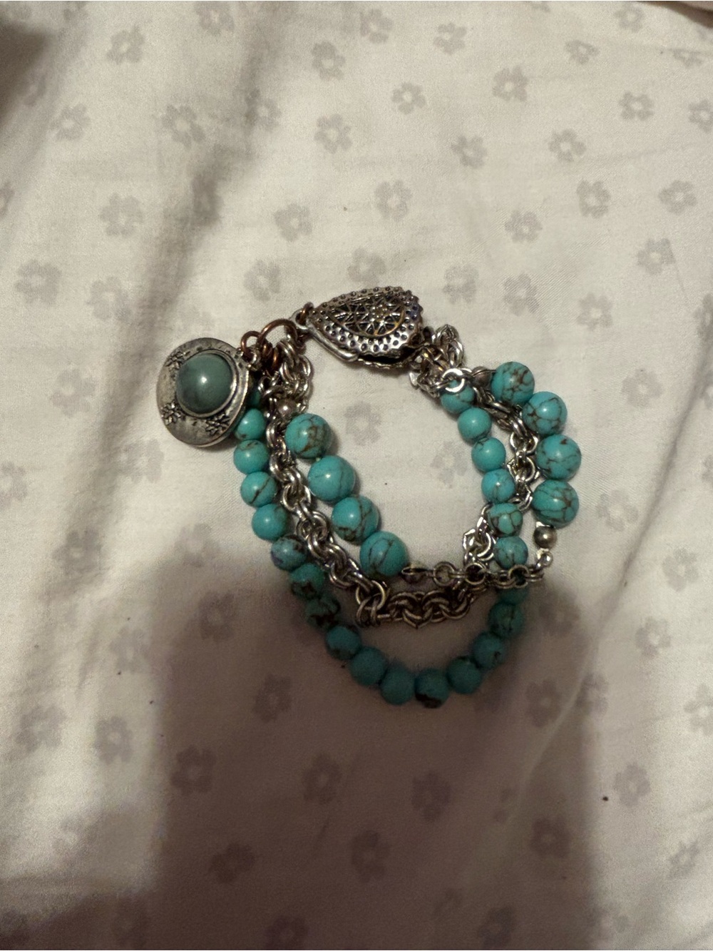Turquoise Beaded Multi-Chain Bracelet with Silver Accents